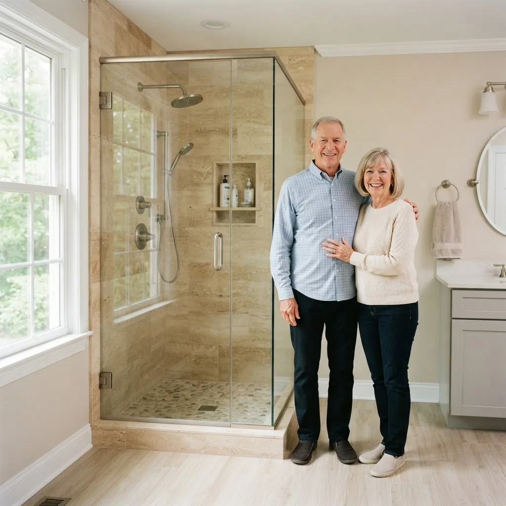 Happy couple by their new shower